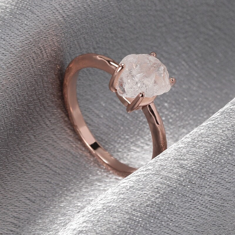 Dainty Quartz Ring, Dainty Crystal Ring, Minimalistic Quartz Ring, 18K Rose Gold Ring, Rose Gold Quartz Ring, Gift for Her