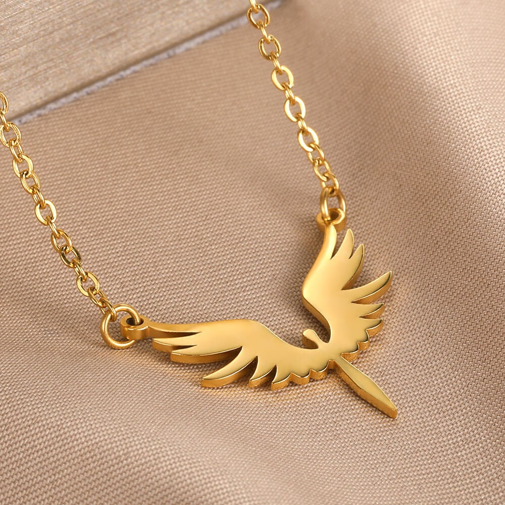 Gothic Angel Wings Pendant, Guardian Angel Wings Charm, 18K Gold Angel Wings Necklace, Guardian Angel Wings Fashion Necklace for Women