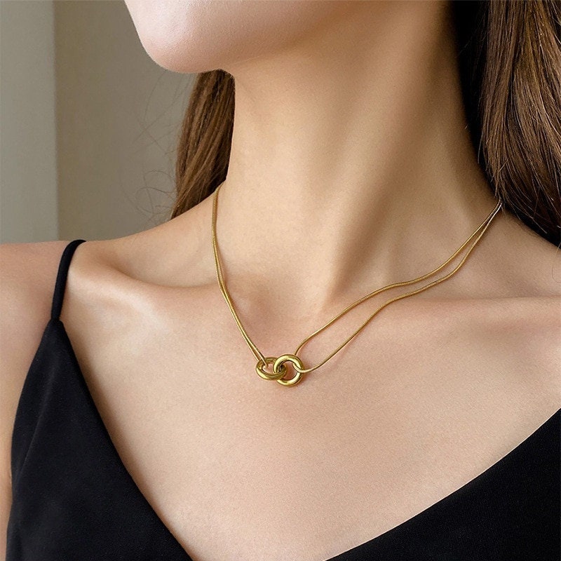 Dainty Ring Necklace, Dainty Double Ring Necklace, Delicate Ring Necklace, 18K Gold Ring Necklace, Fashion Necklace for Women, Gift for Her