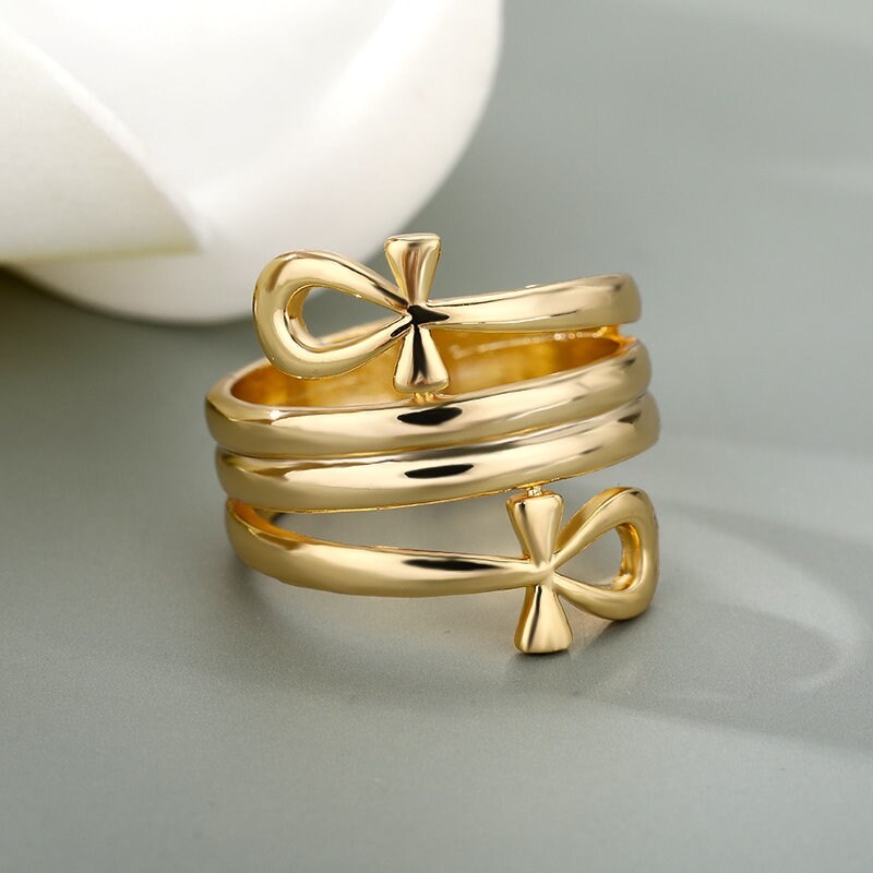 Egyptian Ankh Ring, Egyptian Cross Ring, Gothic Egyptian Ring, 18K Gold Egyptian Ankh Ring, Egyptian Fashion Ring for Women, Gift for Her