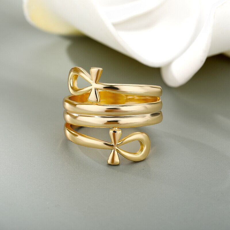 Egyptian Ankh Ring, Egyptian Cross Ring, Gothic Egyptian Ring, 18K Gold Egyptian Ankh Ring, Egyptian Fashion Ring for Women, Gift for Her