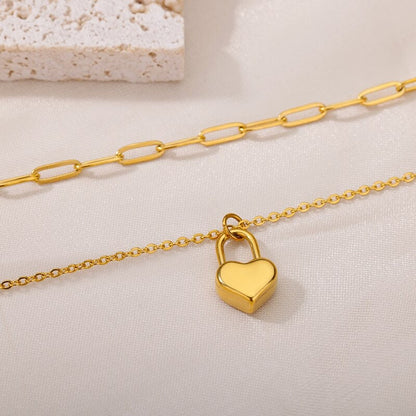 Punk Heart Chain, Heart Lock Pendant, 18K Gold Lock Necklace, Gold Heart Lock Necklace, Punk Fashion Necklace for Women, Gift for Her