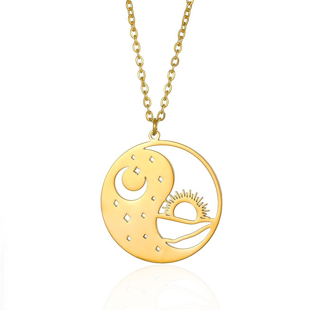 18K Gold Moon Pendant, Gold Sun Pendant, Celestial Pendant, Gold Moon Necklace, Gold Sun Necklace for Women, Gift for Her