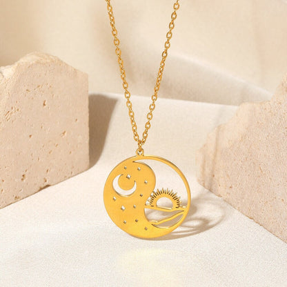 18K Gold Moon Pendant, Gold Sun Pendant, Celestial Pendant, Gold Moon Necklace, Gold Sun Necklace for Women, Gift for Her