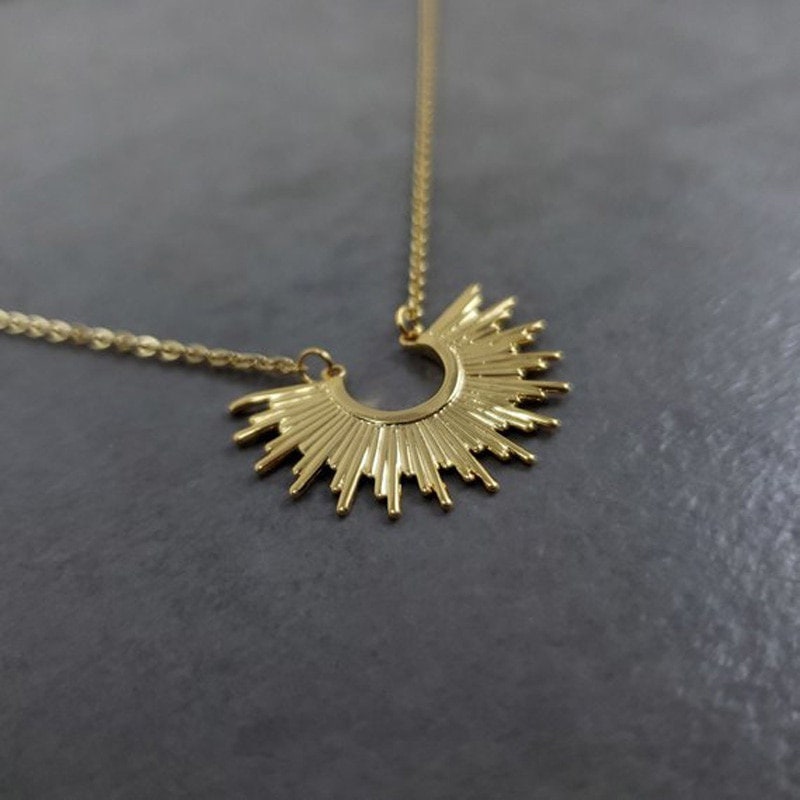 18K Gold Sunburst Pendant, Dainty Sunshine Necklace, Gothic Sunburst Necklace, Gothic Sun Necklace for Women, Gift for Her