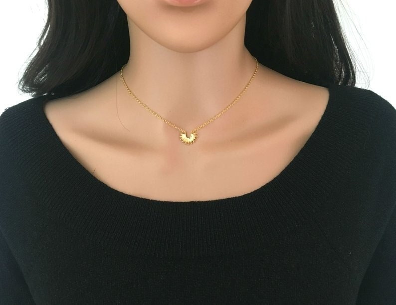 18K Gold Sunburst Pendant, Dainty Sunshine Necklace, Gothic Sunburst Necklace, Gothic Sun Necklace for Women, Gift for Her
