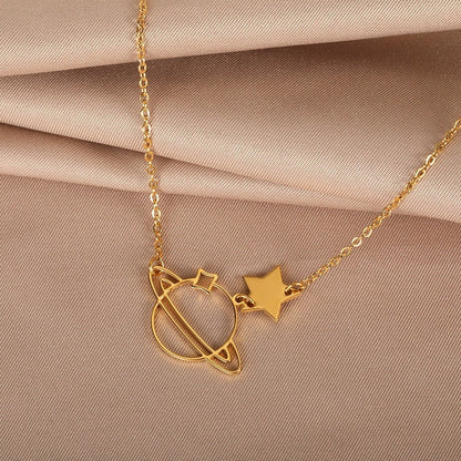 18K Gold Saturn Necklace, Gold Celestial Necklace, Galaxy Pendant, Dainty Galaxy Necklace for Women, Gift for Her