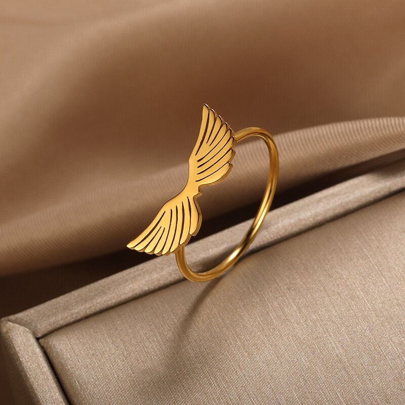 Dainty Angel Wings Ring, 18K Gold Angel Wings Ring, Punk Angel Wings Ring, Punk Fashion Ring for Women, Gift for Her