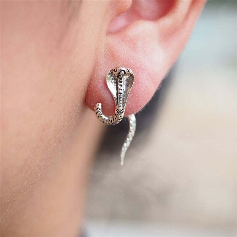 Punk Cobra Earrings, Gothic Cobra Earrings, Punk Snake Earrings, Silver Snake Earrings, Punk Fashion Earrings for Women, Gift for Her