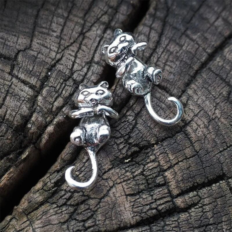 Gothic Cat Earrings, Punk Cat Earrings, Silver Cat Earrings, Cute Cat Earrings, Punk Fashion Earrings for Women, Gift for Her