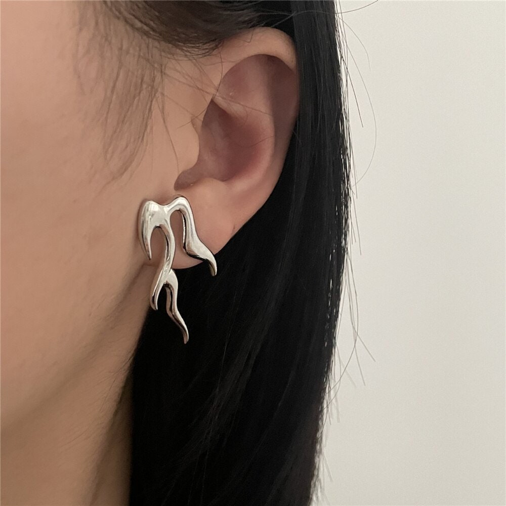 Gothic Flame Earrings, Punk Flame Earrings, Silver Flame Earrings, Punk Fashion Earrings for Women, Gift for Her