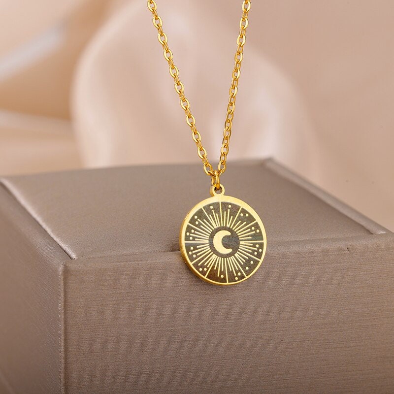Gothic Moon Pendant, Gothic Moon Necklace, 18K Gold Moon Necklace, Celestial Moon Necklace for Women, Gift for Her