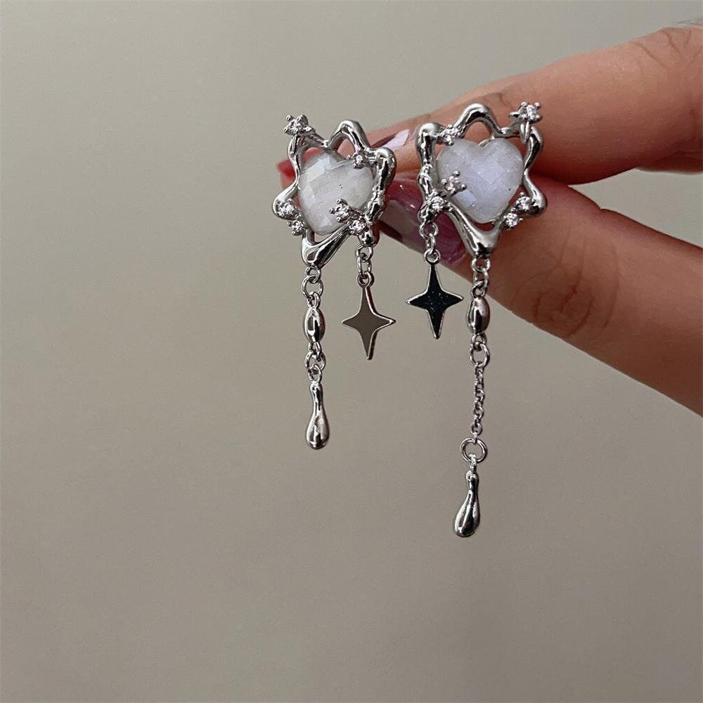 Korean Fashion Earrings, Wind Tassel Earrings, Heart Drop Earrings, Korean Heart Dangle Earrings for Women, Gift for Her