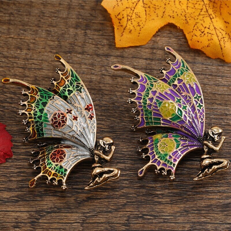 Fairy Angel Prayer Pin, 18K Gold Pixie Angel Brooch, Forest Angel Guardian Brooch, Nature Fairy Pin for Women, Gift for Her