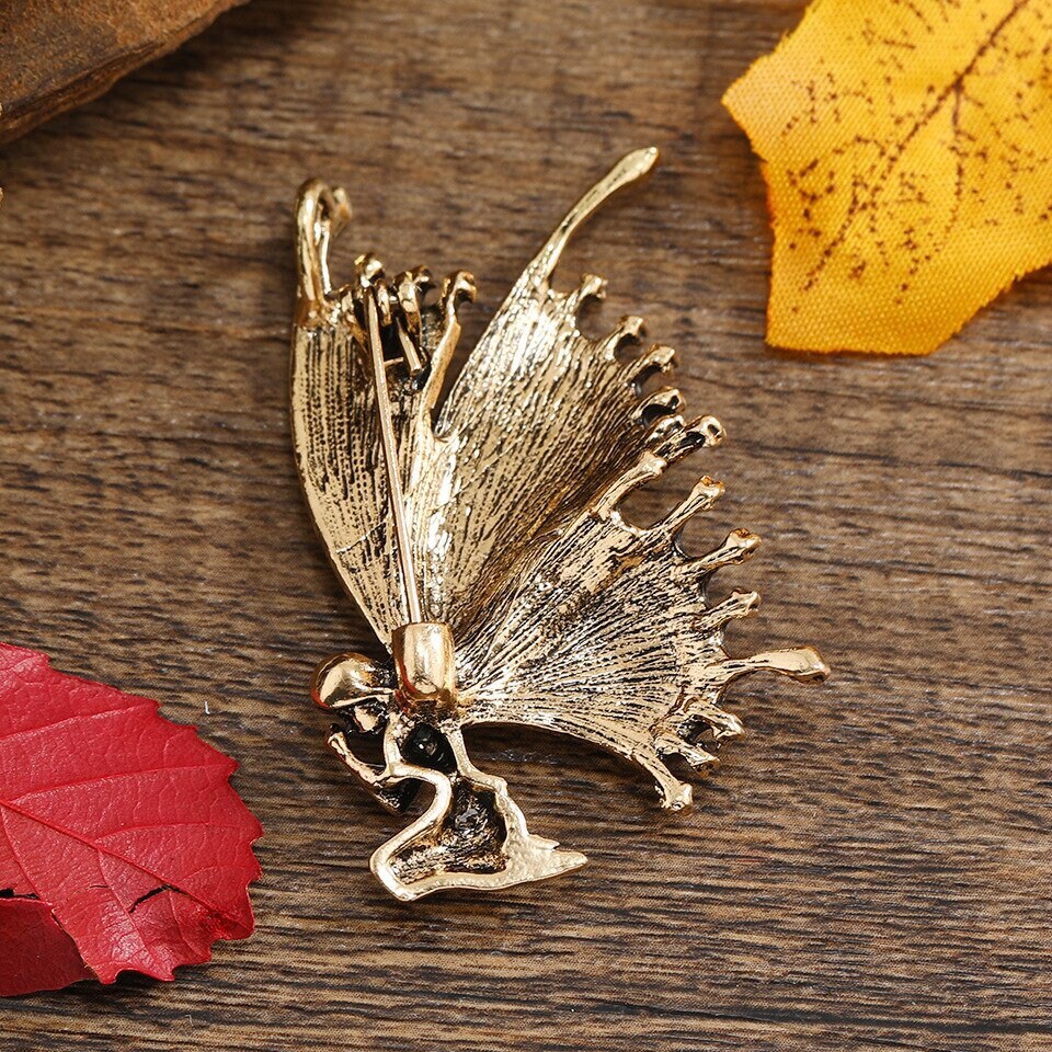 Fairy Angel Prayer Pin, 18K Gold Pixie Angel Brooch, Forest Angel Guardian Brooch, Nature Fairy Pin for Women, Gift for Her