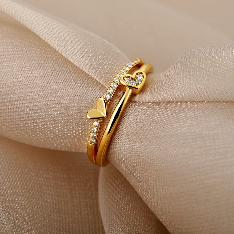 Cute Heart Ring, Zircon Heart Ring, 18K Gold Heart Ring, Punk Heart Ring, Elegant Heart Ring, Heart Fashion Ring for Women, Gift for Her