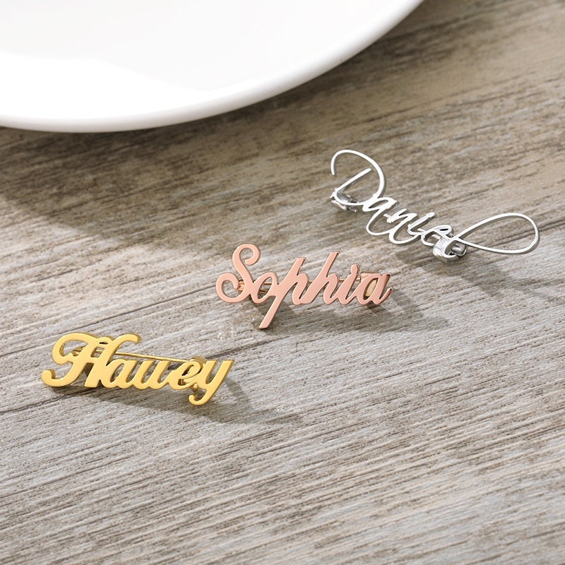Custom Name Brooch, 18K Gold Name Pin, Personalized Name Brooch, Customized Name Pin, Custom Name Label Pin, Gift for Her