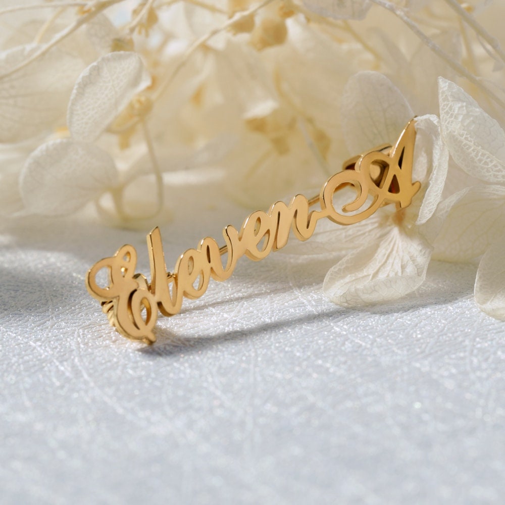 Custom Name Brooch, 18K Gold Name Pin, Personalized Name Brooch, Customized Name Pin, Custom Name Label Pin, Gift for Her