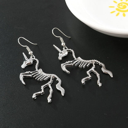 Punk Horse Skeleton Drop Dangle, 18K Gold Everyday Earrings, Gothic Dainty Minimalist Jewelry, Delicate Handmade for Women, Gift for Her