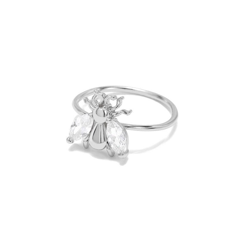Punk Beetle Crystal , 18K Gold Gothic Stackable Ring, Dainty Minimalist Jewelry, Delicate Handmade for Women, Gift for Her