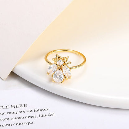 Boho Cicada Beetle Crystal, 18K Gold Yogi Stackable Ring, Dainty Minimalist Jewelry, Delicate Handmade for Women, Gift for Her
