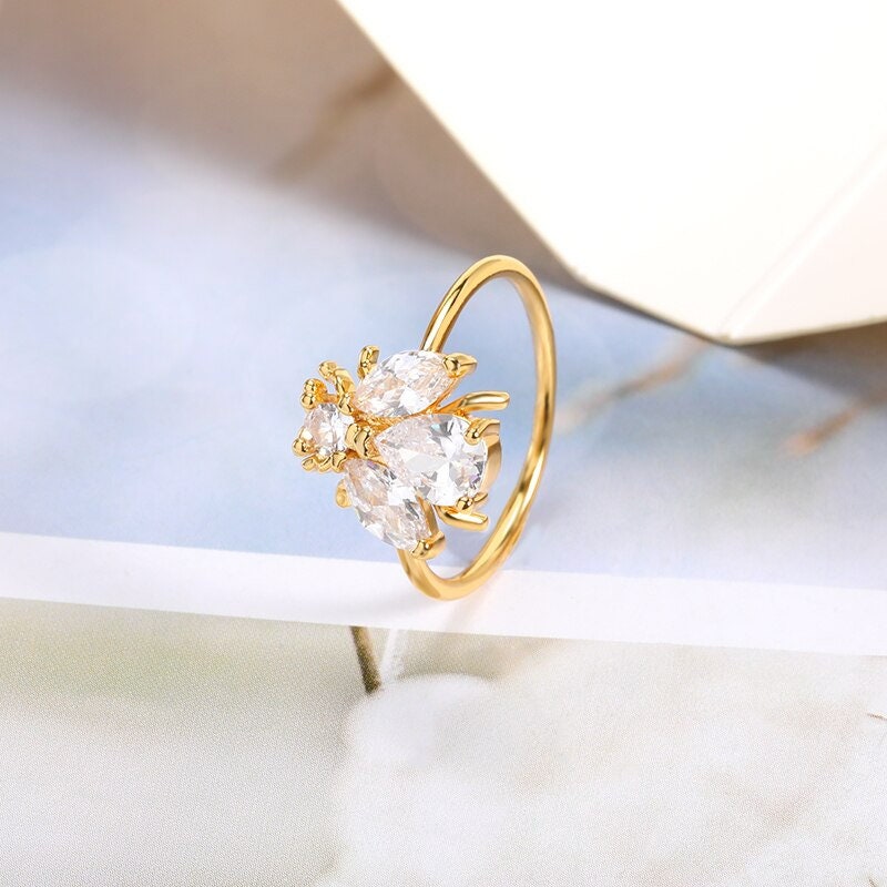 Boho Cicada Beetle Crystal, 18K Gold Yogi Stackable Ring, Dainty Minimalist Jewelry, Delicate Handmade for Women, Gift for Her