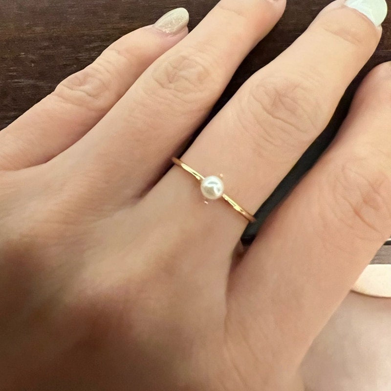 Boho Simple Pearl, 18K Gold Yogi Stackable Ring, Dainty Minimalist Jewelry, Delicate Handmade for Women, Gift for Her