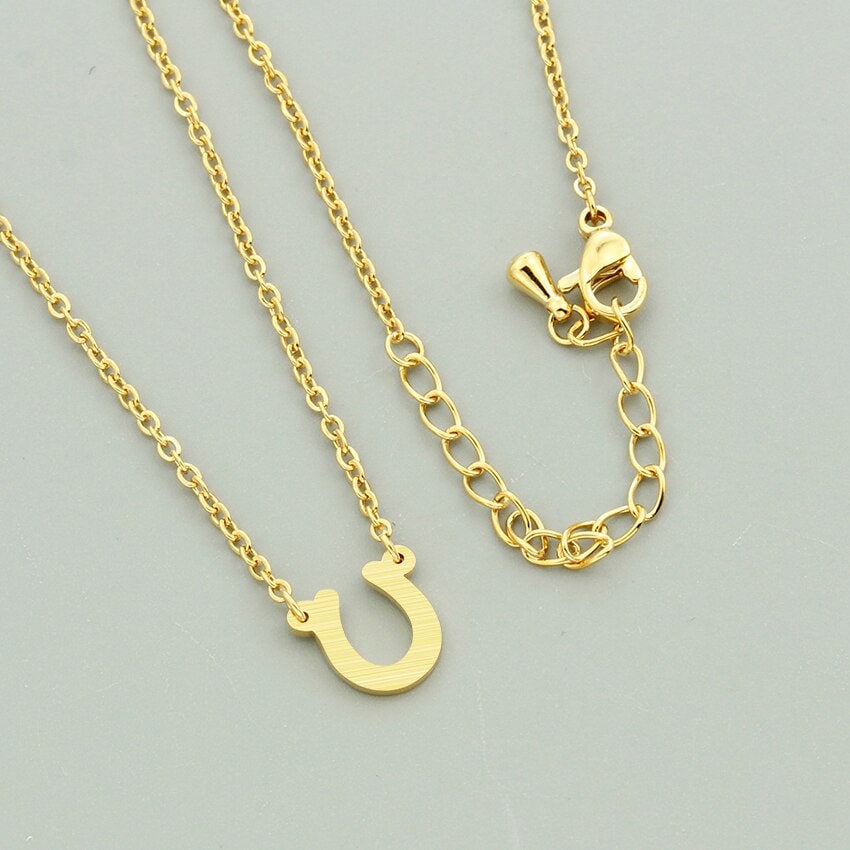 Boho Lucky Horseshoe Pendant, 18K Gold Layered Yogi Necklace, Dainty Minimalist Jewelry, Delicate Handmade for Women, Gift for Her