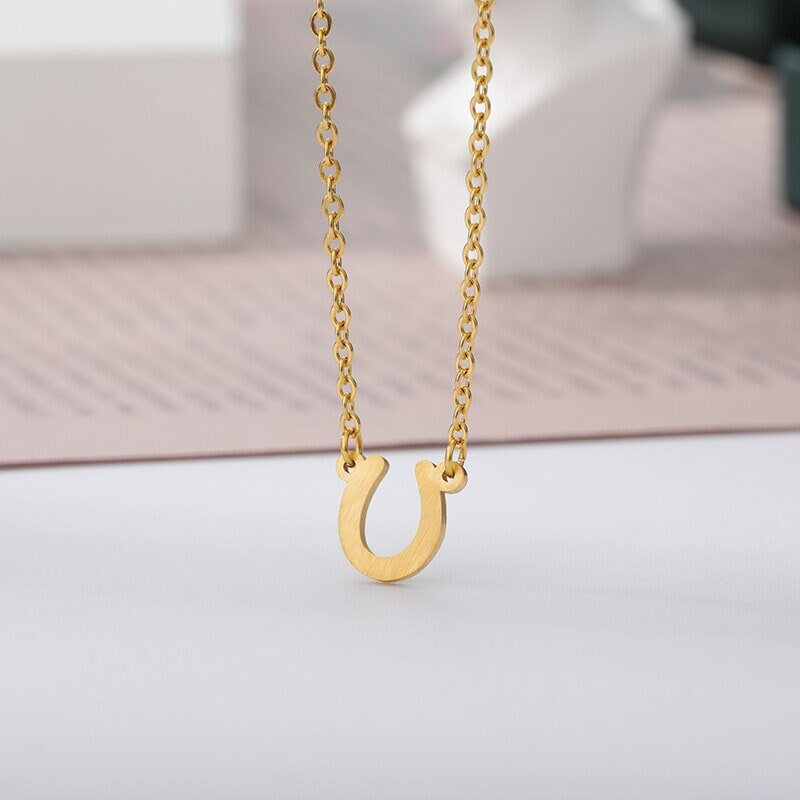 Boho Lucky Horseshoe Pendant, 18K Gold Layered Yogi Necklace, Dainty Minimalist Jewelry, Delicate Handmade for Women, Gift for Her