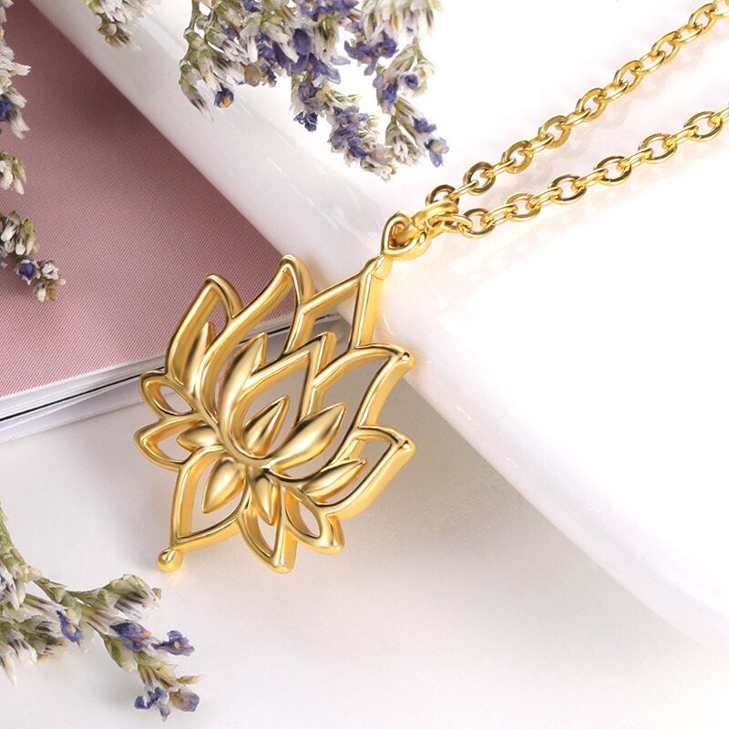 Boho Lotus Flower Henna Pendant, 18K Gold Layered Yogi Necklace, Dainty Minimalist Jewelry, Delicate Handmade for Women, Gift for Her