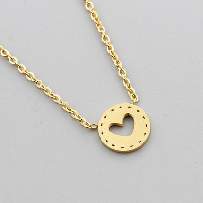 Boho Cute Heart Round Coin Pendant, 18K Gold Layered Yogi Necklace, Dainty Minimalist Jewelry, Delicate Handmade for Women, Gift for Her