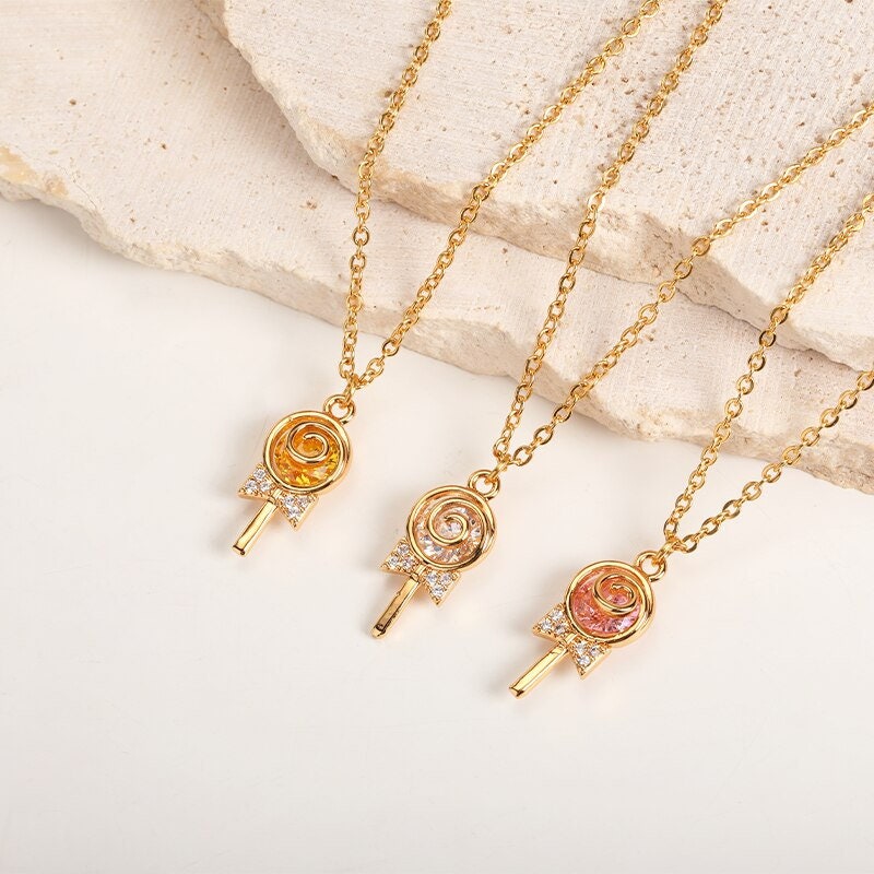Punk Lollipop Candy Pendant, 18K Gold Layered Necklace, Gothic Dainty Minimalist Jewelry, Delicate Handmade for Women, Gift for Her