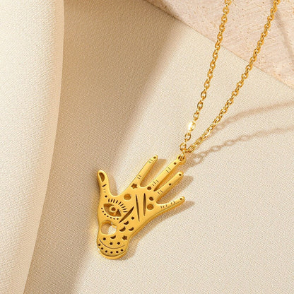 Punk Hand of Fatima Hamsa Pendant, 18K Gold Layered Necklace, Gothic Dainty Minimalist Jewelry, Delicate Handmade for Women, Gift for Her