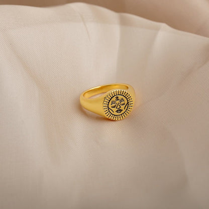 Punk Face Signet, 18K Gold Gothic Stackable Ring, Dainty Minimalist Jewelry, Delicate Handmade for Women, Gift for Her