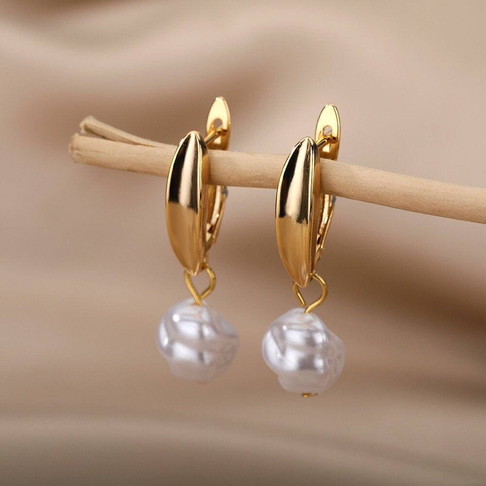 Boho Pearl Drop Dangle, 18K Gold Everyday Earrings, Dainty Minimalist Jewelry, Delicate Handmade  for Women, Gift for Her