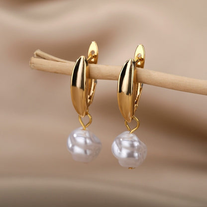 Boho Pearl Drop Dangle, 18K Gold Everyday Earrings, Dainty Minimalist Jewelry, Delicate Handmade  for Women, Gift for Her