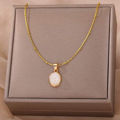 Boho Round Opal Pendant, 18K Gold Layered Yogi Necklace, Dainty Minimalist Jewelry, Delicate Handmade for Women, Gift for Her
