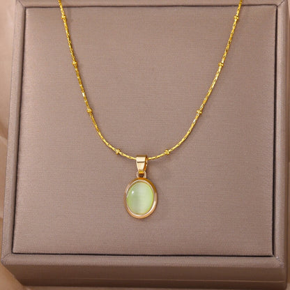 Boho Round Opal Pendant, 18K Gold Layered Yogi Necklace, Dainty Minimalist Jewelry, Delicate Handmade for Women, Gift for Her