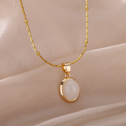 Boho Round Opal Pendant, 18K Gold Layered Yogi Necklace, Dainty Minimalist Jewelry, Delicate Handmade for Women, Gift for Her