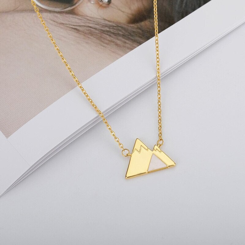 Boho Snowy Mountain Travel Pendant, 18K Gold Layered Yogi Necklace, Dainty Minimalist Jewelry, Delicate Handmade for Women, Gift for Her