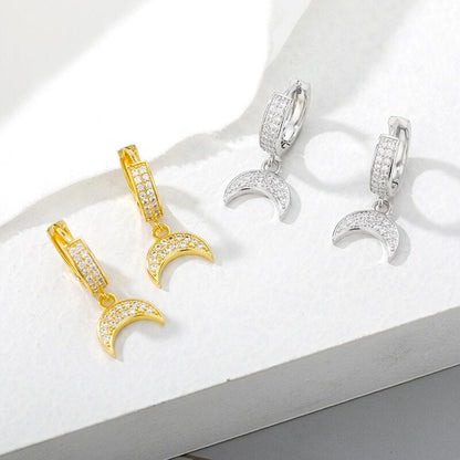 Boho Crystal Moon Charm , 18K Gold Everyday Earrings, Dainty Minimalist Jewelry, Delicate Handmade  for Women, Gift for Her