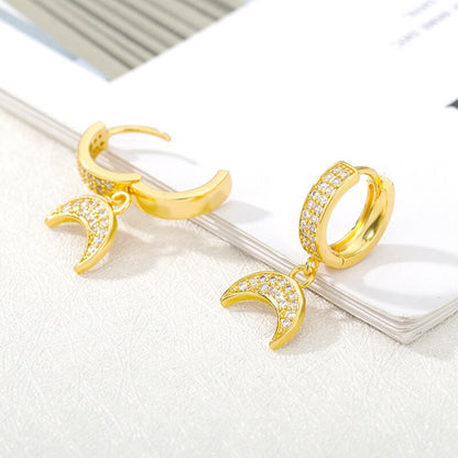 Boho Crystal Moon Charm , 18K Gold Everyday Earrings, Dainty Minimalist Jewelry, Delicate Handmade  for Women, Gift for Her