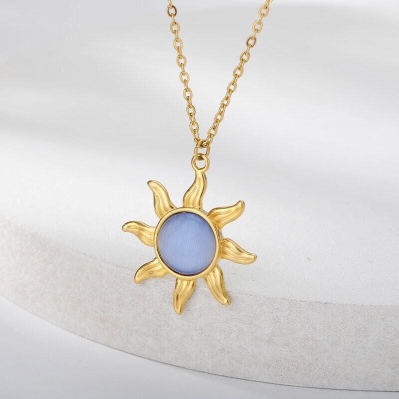 Punk Tarot Moonstone Sun Pendant, 18K Gold Layered Necklace, Gothic Dainty Minimalist Jewelry, Delicate Handmade for Women, Gift for Her