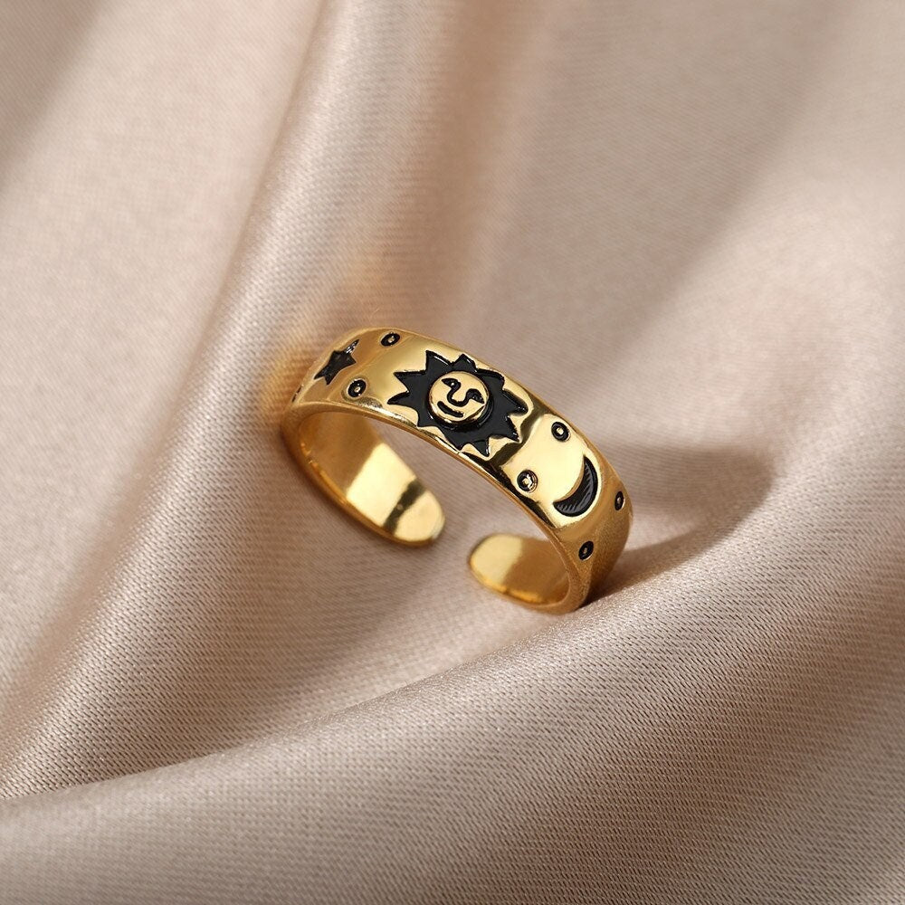 Boho Sun Celestial , 18K Gold Yogi Stackable Ring, Dainty Minimalist Jewelry, Delicate Handmade for Women, Gift for Her