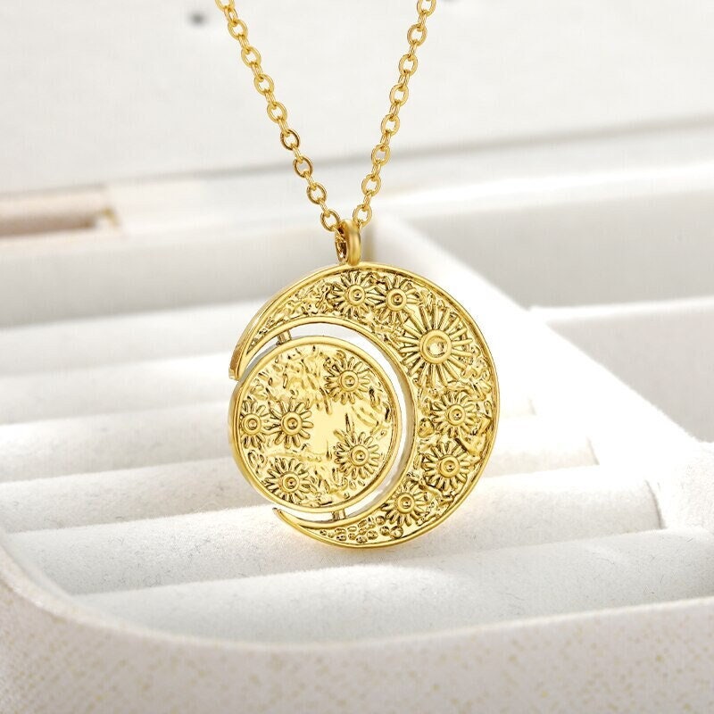 Punk Sun Moon Celestial Pendant, 18K Gold Layered Necklace, Gothic Dainty Minimalist Jewelry, Delicate Handmade for Women, Gift for Her