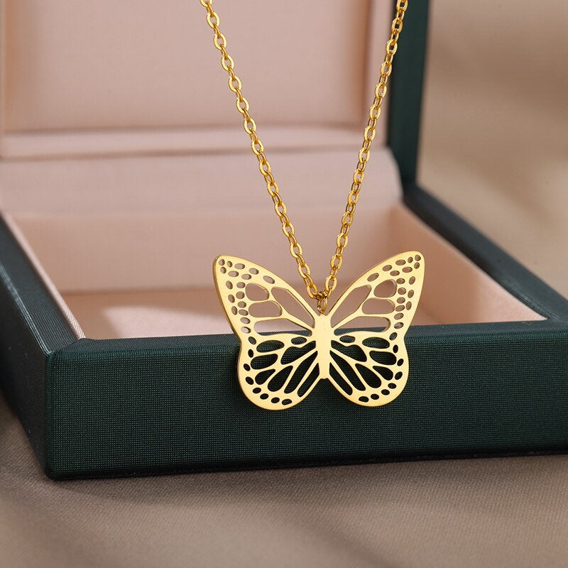 Boho Butterfly Charm Cute Pendant, 18K Gold Layered Yogi Necklace, Dainty Minimalist Jewelry, Delicate Handmade for Women, Gift for Her