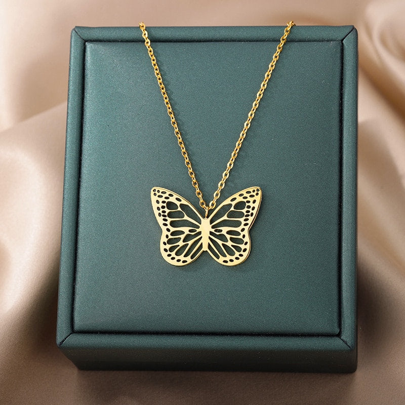 Boho Butterfly Charm Cute Pendant, 18K Gold Layered Yogi Necklace, Dainty Minimalist Jewelry, Delicate Handmade for Women, Gift for Her