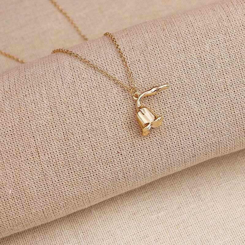 Boho Charm Flower Rose Pendant, 18K Gold Layered Yogi Necklace, Dainty Minimalist Jewelry, Delicate Handmade for Women, Gift for Her