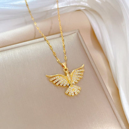 Punk Crystal Phoenix Pendant, 18K Gold Layered Necklace, Gothic Dainty Minimalist Jewelry, Delicate Handmade for Women, Gift for Her