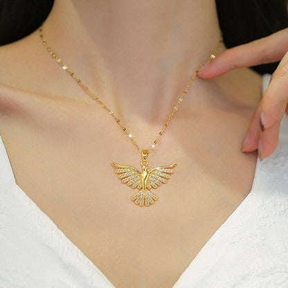 Punk Crystal Phoenix Pendant, 18K Gold Layered Necklace, Gothic Dainty Minimalist Jewelry, Delicate Handmade for Women, Gift for Her